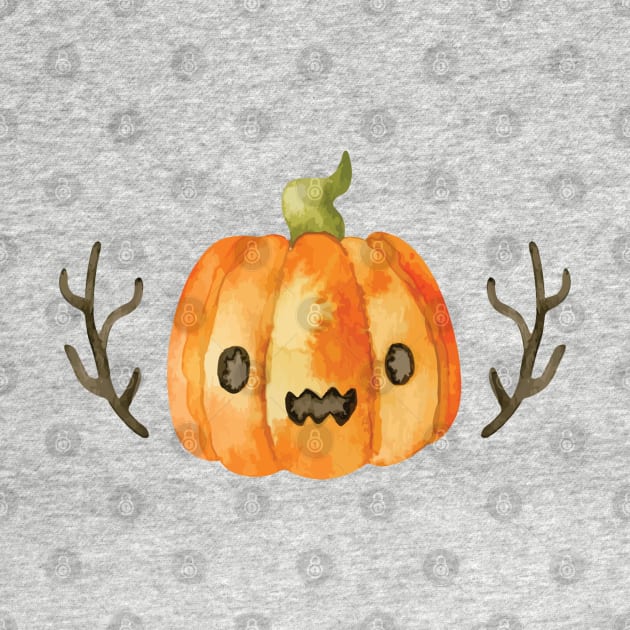 Watercolor Spooky Cute Pumpkin by LMHDesigns